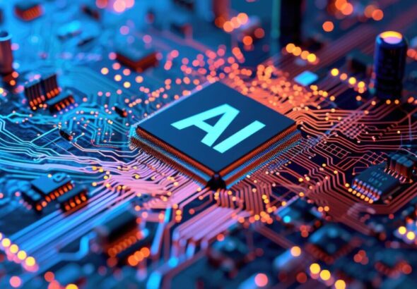 AI. Circuit board. Technology background, Central Computer Processors CPU concept.