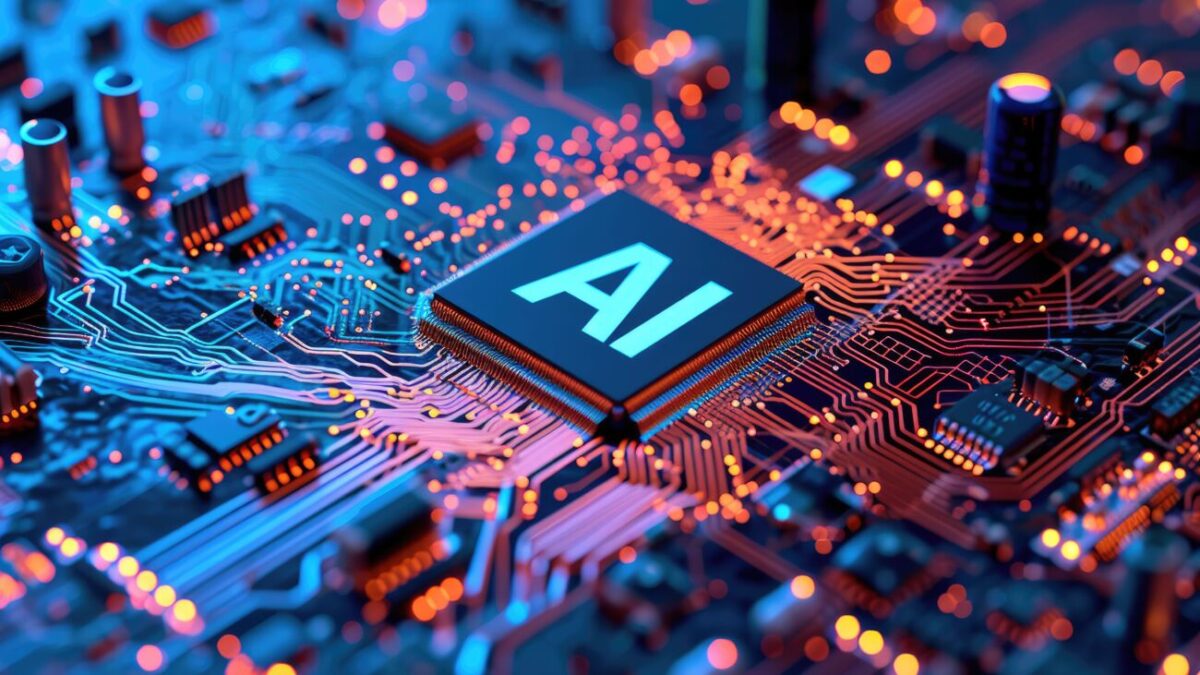 AI. Circuit board. Technology background, Central Computer Processors CPU concept.