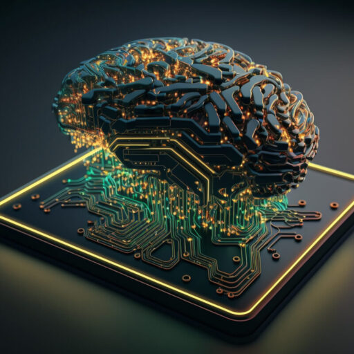 Artificial intelligence new technology. Science futuristic Abstract human brain. AI technology CPU central processor unit chipset .Big data . Machine learning and cyber mind domination . Generative AI